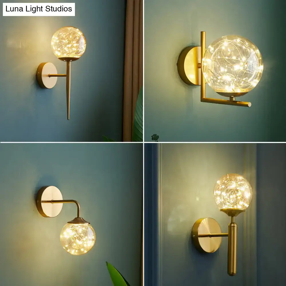 Nordic gold glass globe wall sconce with bedroom fairy lights