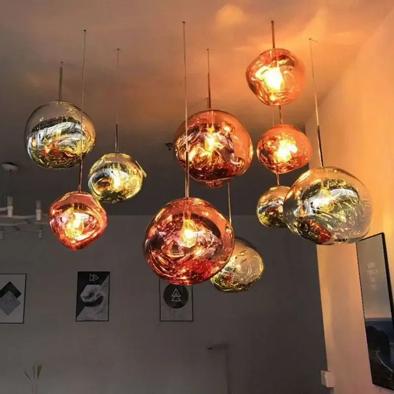Nordic lava glass chandelier amber & gold dining room pendant light