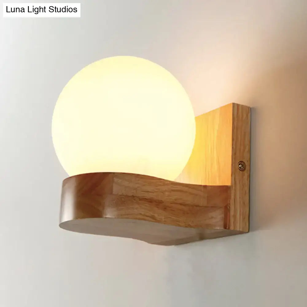 Nordic opal glass and wood wall sconce bedroom wall light