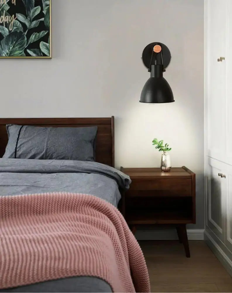 Black finish algunda plug wall sconce bedroom metal light with leather strap