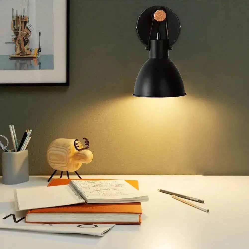 Black finish algunda plug wall sconce bedroom metal light with leather strap