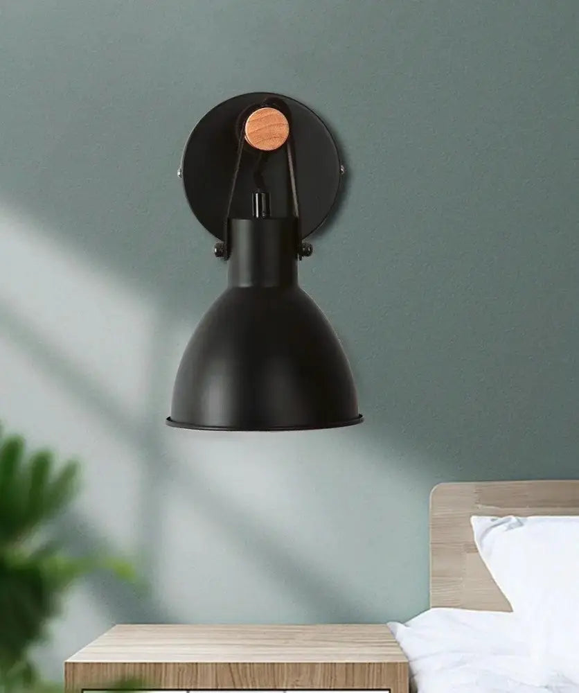 Black finish algunda plug wall sconce bedroom metal light with leather strap