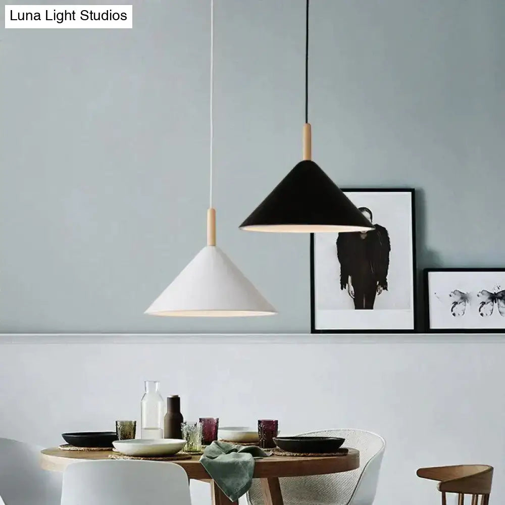 Nordic simple kitchen pendant light matte black conical led lamp