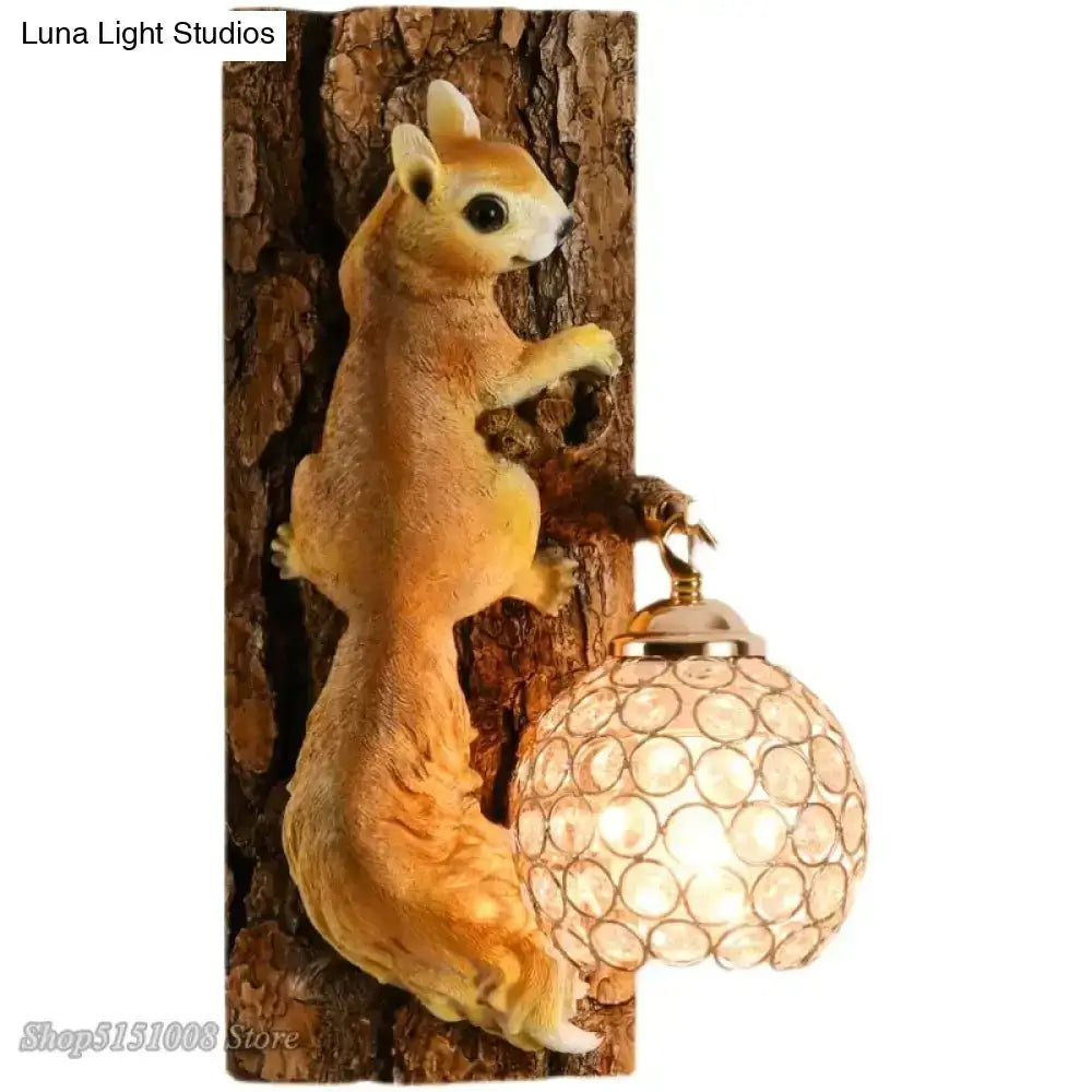 Nordic vintage style resin squirrel wall lamp bedroom light