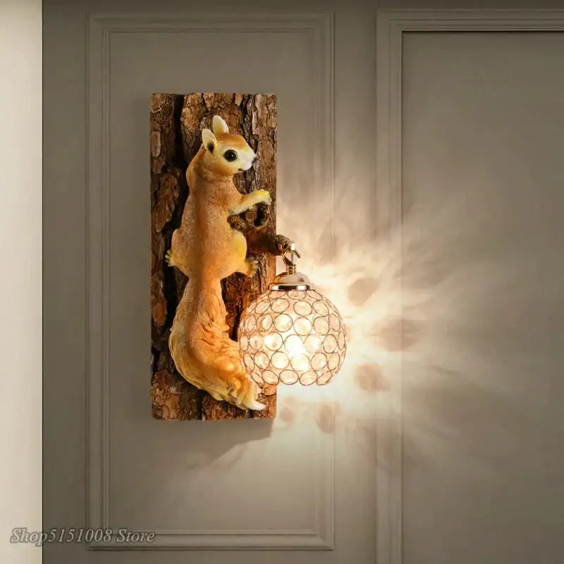 Nordic vintage style resin squirrel wall lamp bedroom light