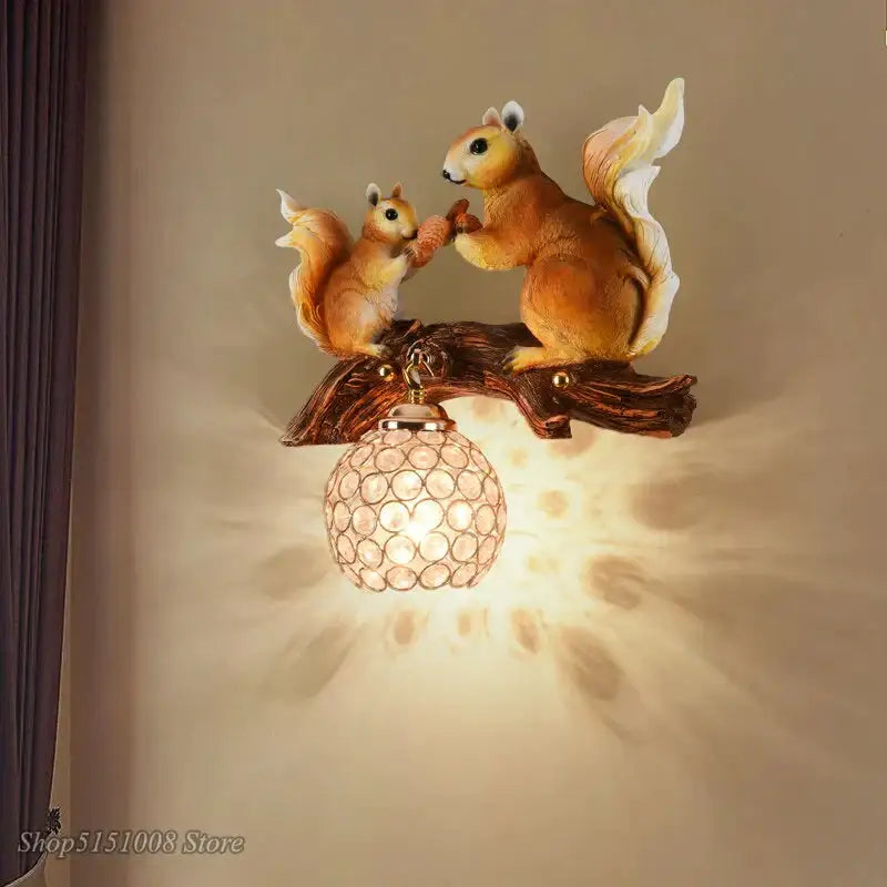 Nordic vintage style resin squirrel wall lamp bedroom light