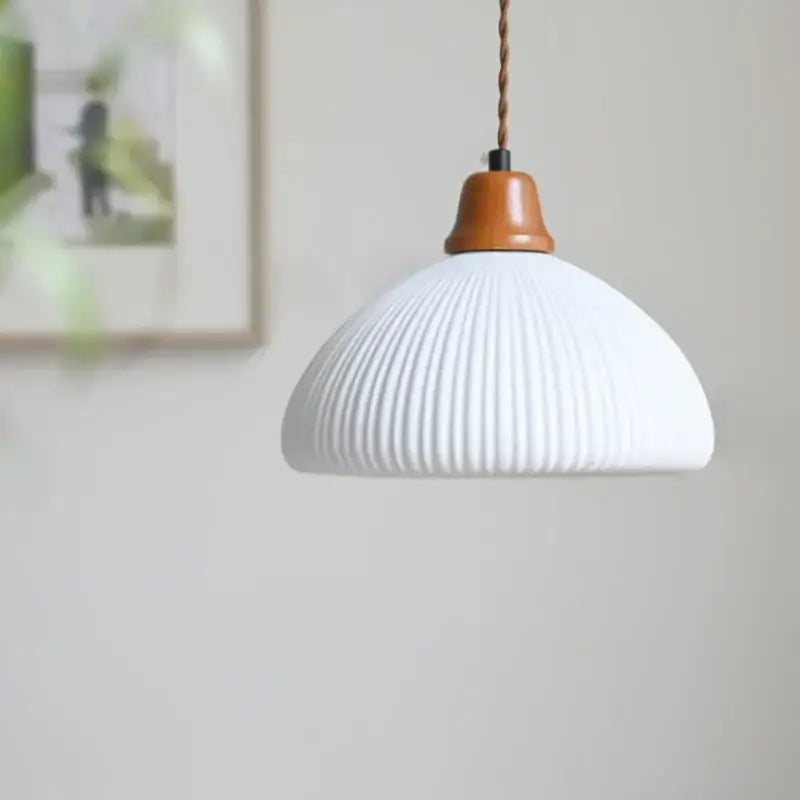 Nordic white glass and brown wood led pendant light dining room