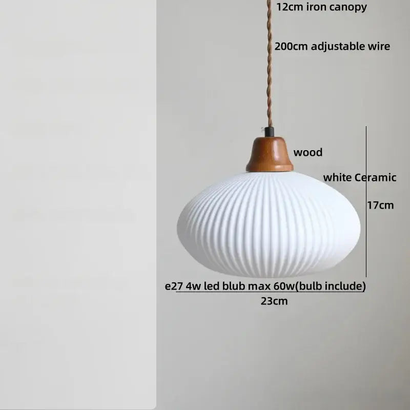 Nordic white glass and brown wood led pendant light dining room