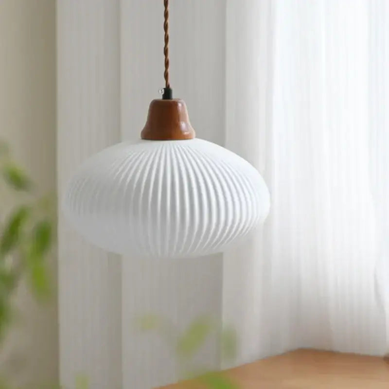 Nordic white glass and brown wood led pendant light dining room