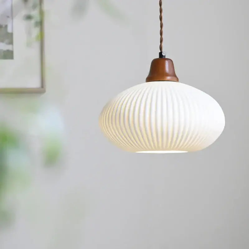 Nordic white glass and brown wood led pendant light dining room