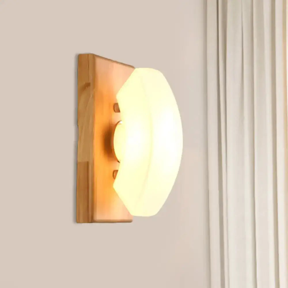 Nordic wood and frosted white glass wall light – bedroom sconce
