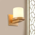 Nordic wood and opal matte glass wall lamp bedroom sconce 110v 240v
