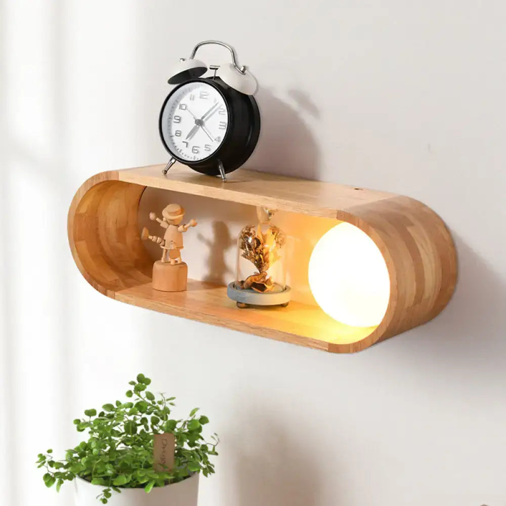 Nordic wood wall lamp with shelf bedroom light fixture
