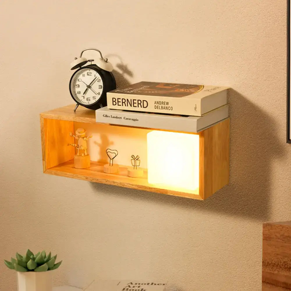 Nordic wood wall lamp with shelf bedroom light fixture