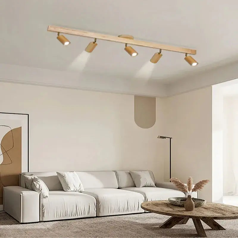Nordic woodentrack led ceiling spotlight living room wooden light