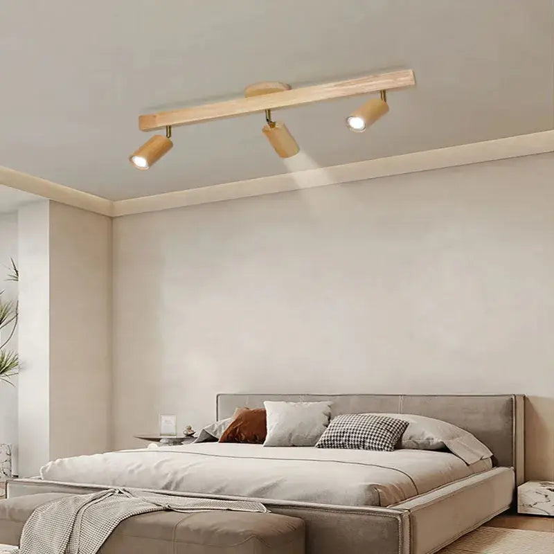 Nordic woodentrack led ceiling spotlight living room wooden light