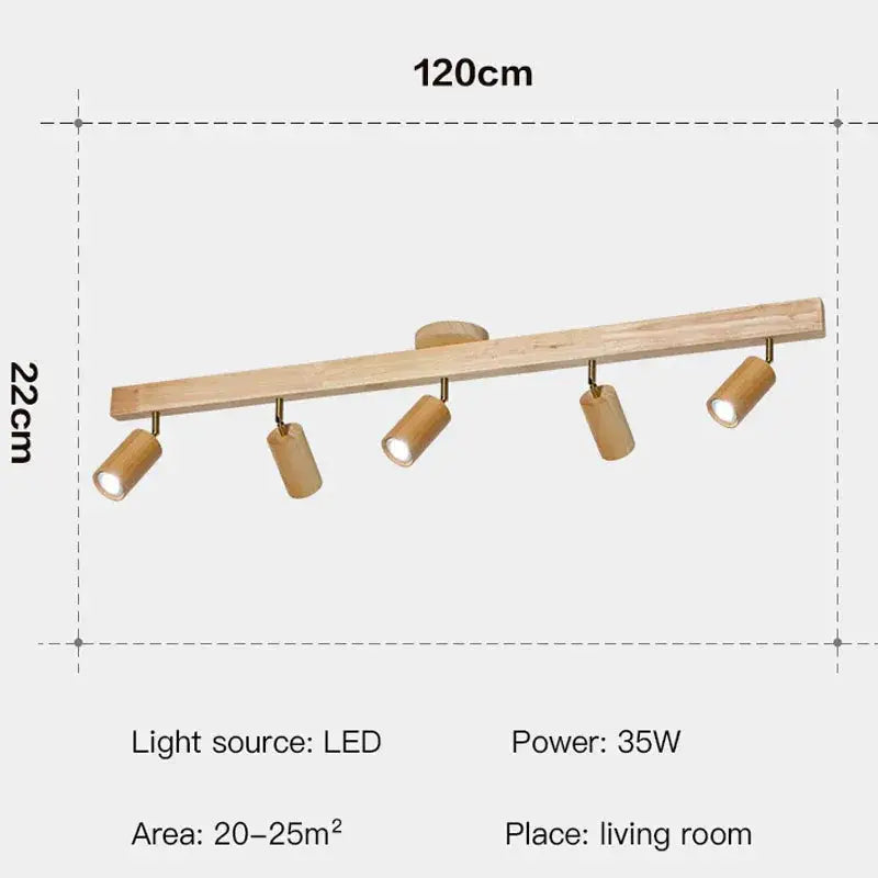 Nordic woodentrack led ceiling spotlight living room wooden light