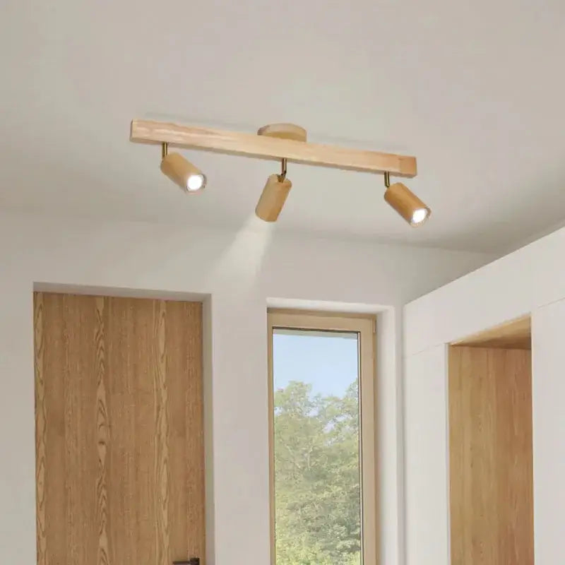 Nordic woodentrack led ceiling spotlight living room wooden light