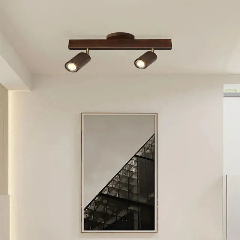 Nordic woodentrack led ceiling spotlight living room wooden light
