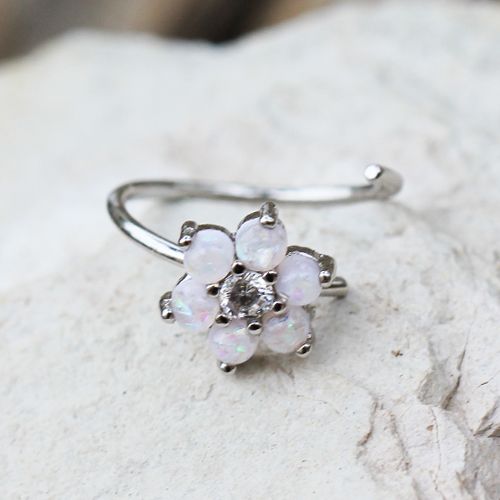 316L Stainless Steel Synthetic Opal Flower Nose Hoop / Cartilage Earring