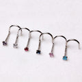 14Kt White Gold Screw Nose Ring with Prong Setting Gem