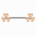 Rose Gold Plated Jeweled Clover Leaf Nipple Bar