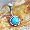Antique Jeweled Turquoise Belly Ring | CZ & Black Plated | 316L Surgical Steel