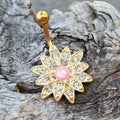 Gold Plated Gleaming Sunburst Flower Navel Ring