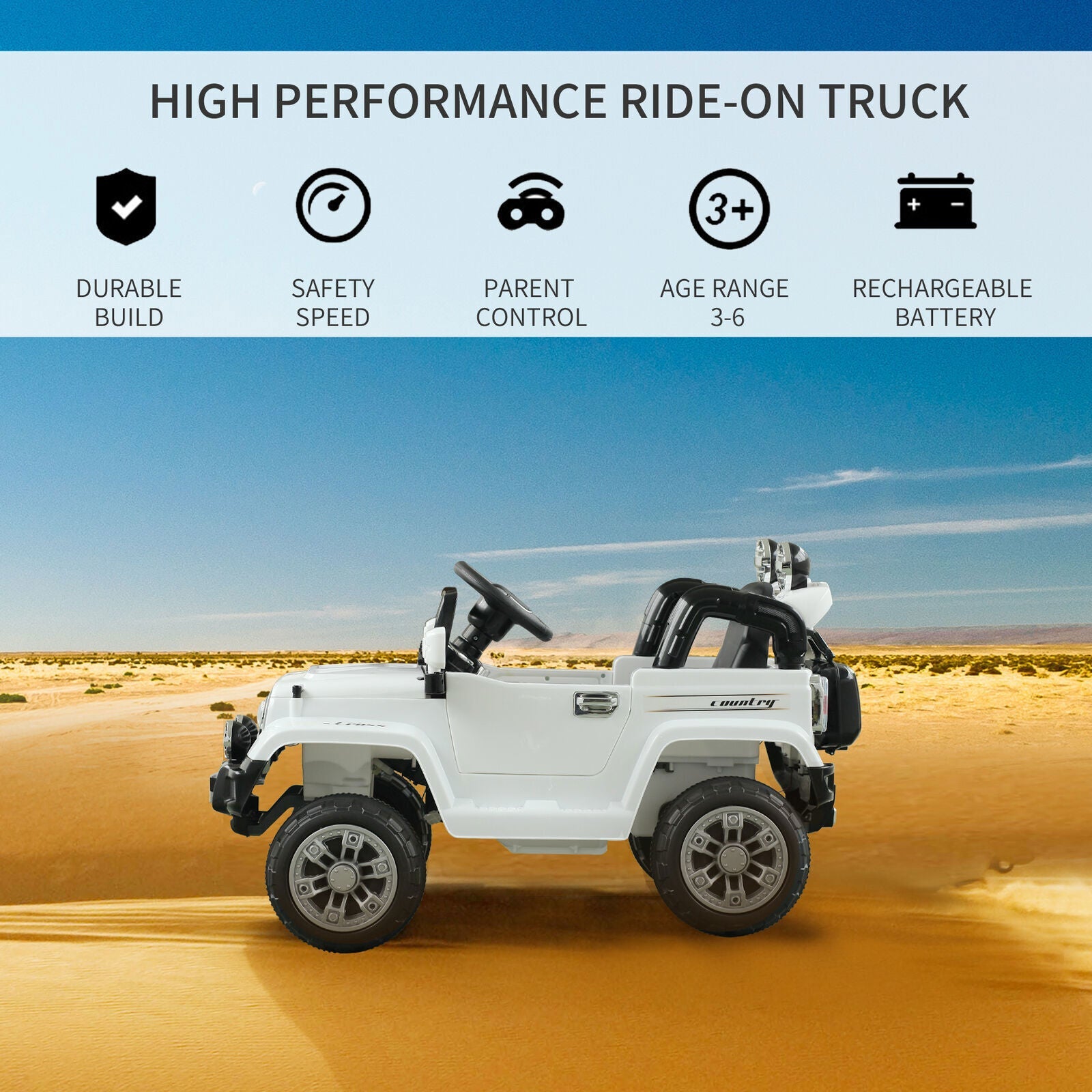 Off-Road Battery-Powered Jeep Truck for Kids with Remote Control, MP3 Player, and Lights - 12V