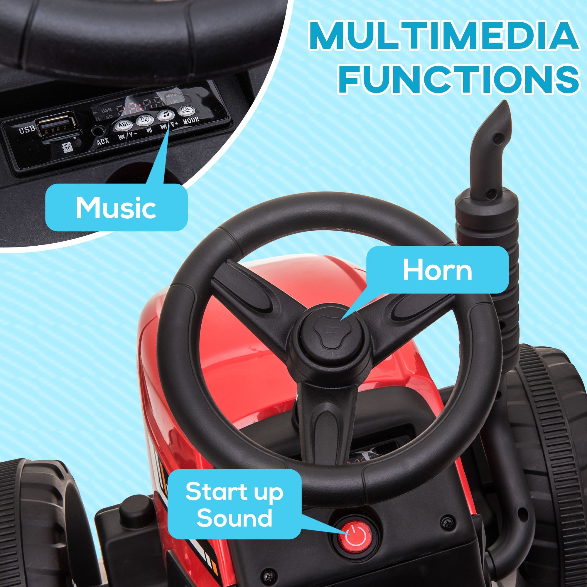 12V Electric Tractor with Trailer and Dual Motors for Kids