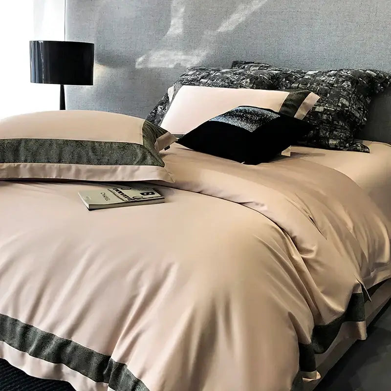 Olive and dark gray 1400tc egyptian cotton bedding set bedroom