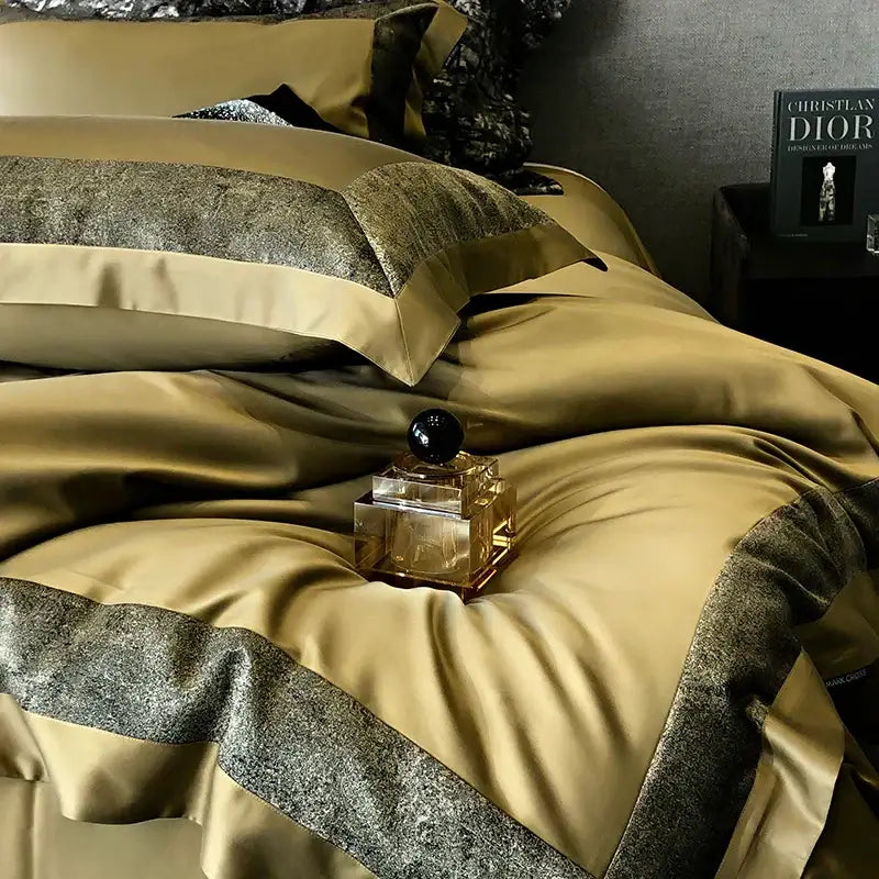 Olive and dark gray 1400tc egyptian cotton bedding set bedroom