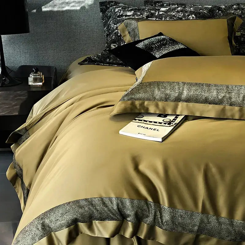 Olive and dark gray 1400tc egyptian cotton bedding set bedroom