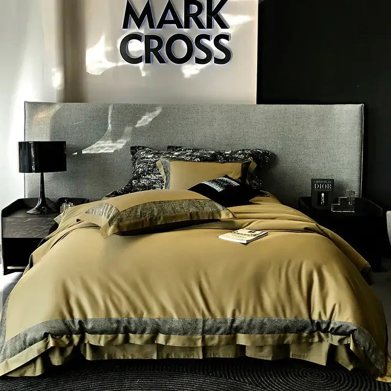 Olive and dark gray 1400tc egyptian cotton bedding set bedroom