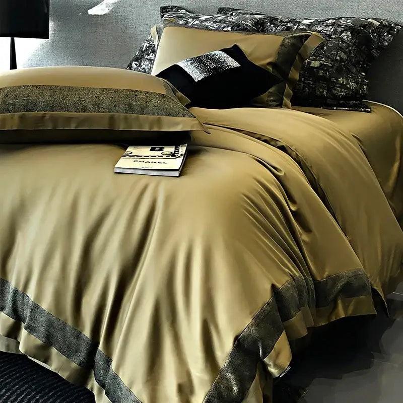 Olive and dark gray 1400tc egyptian cotton bedding set bedroom