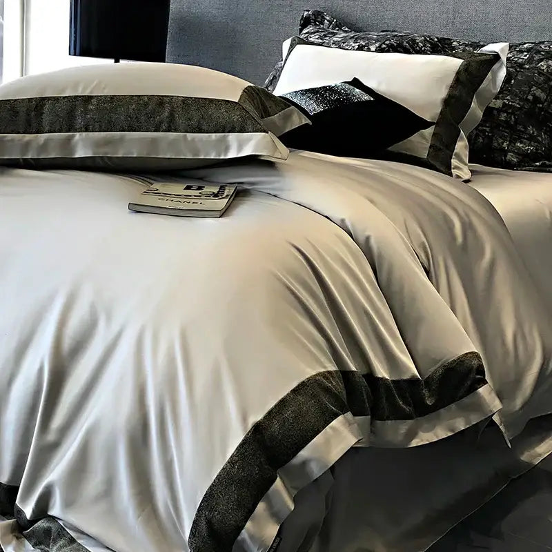 Olive and dark gray 1400tc egyptian cotton bedding set bedroom