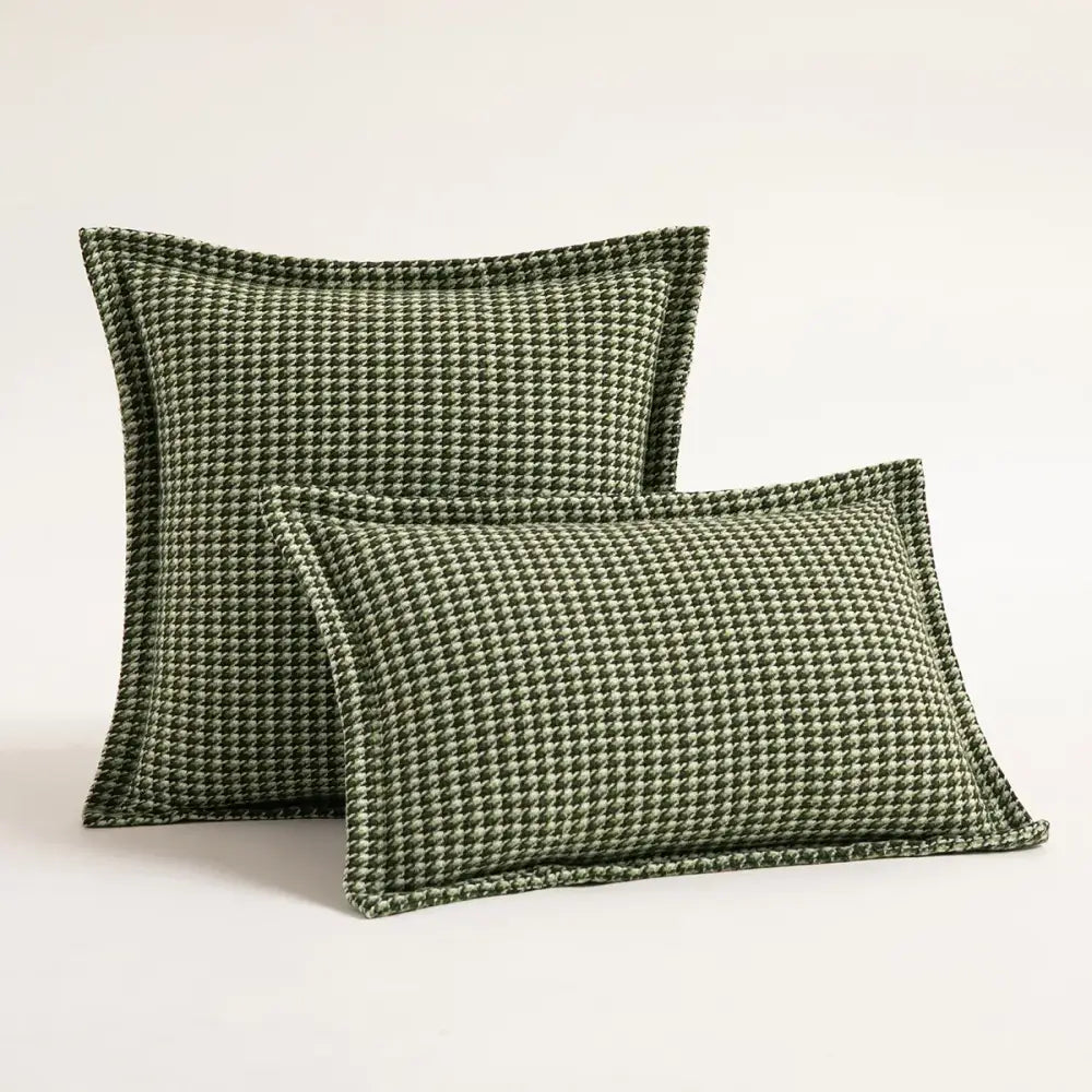 Olive & cream houndstooth jacquard pillow covers living room cushions