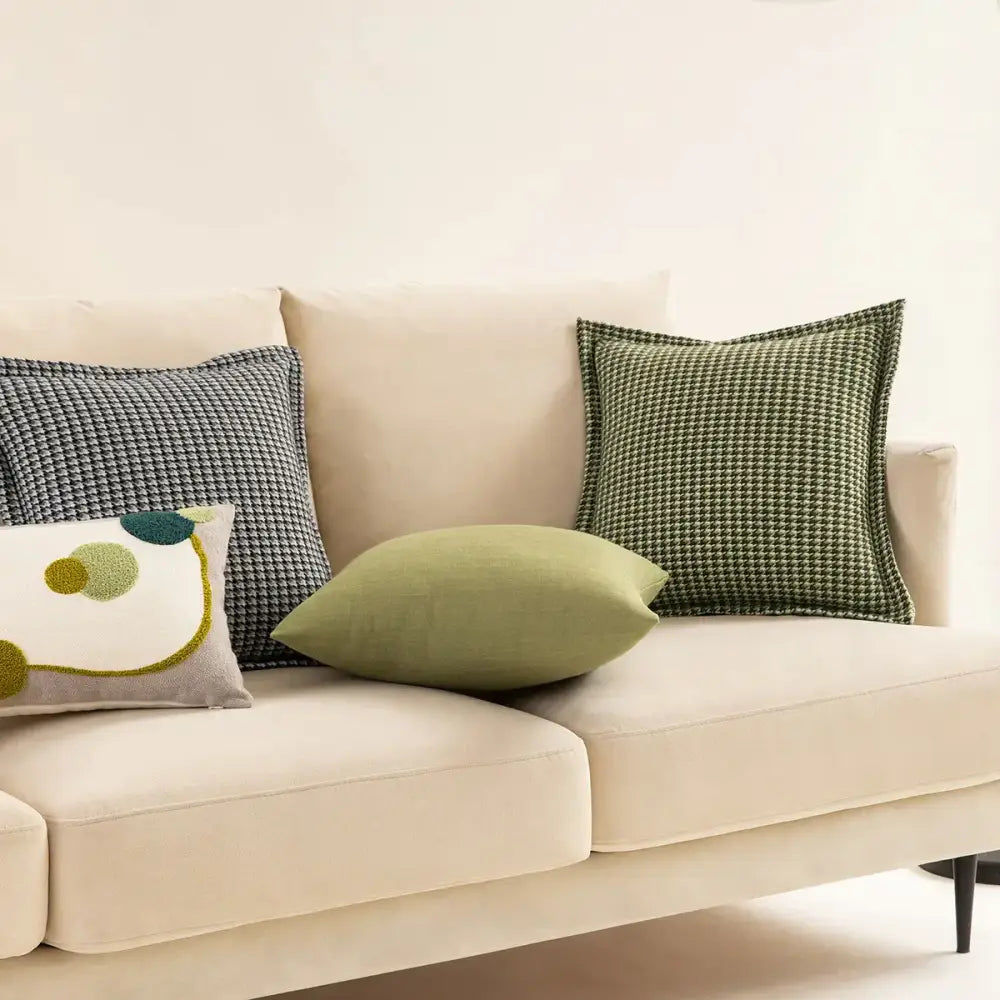 Olive & cream houndstooth jacquard pillow covers living room cushions