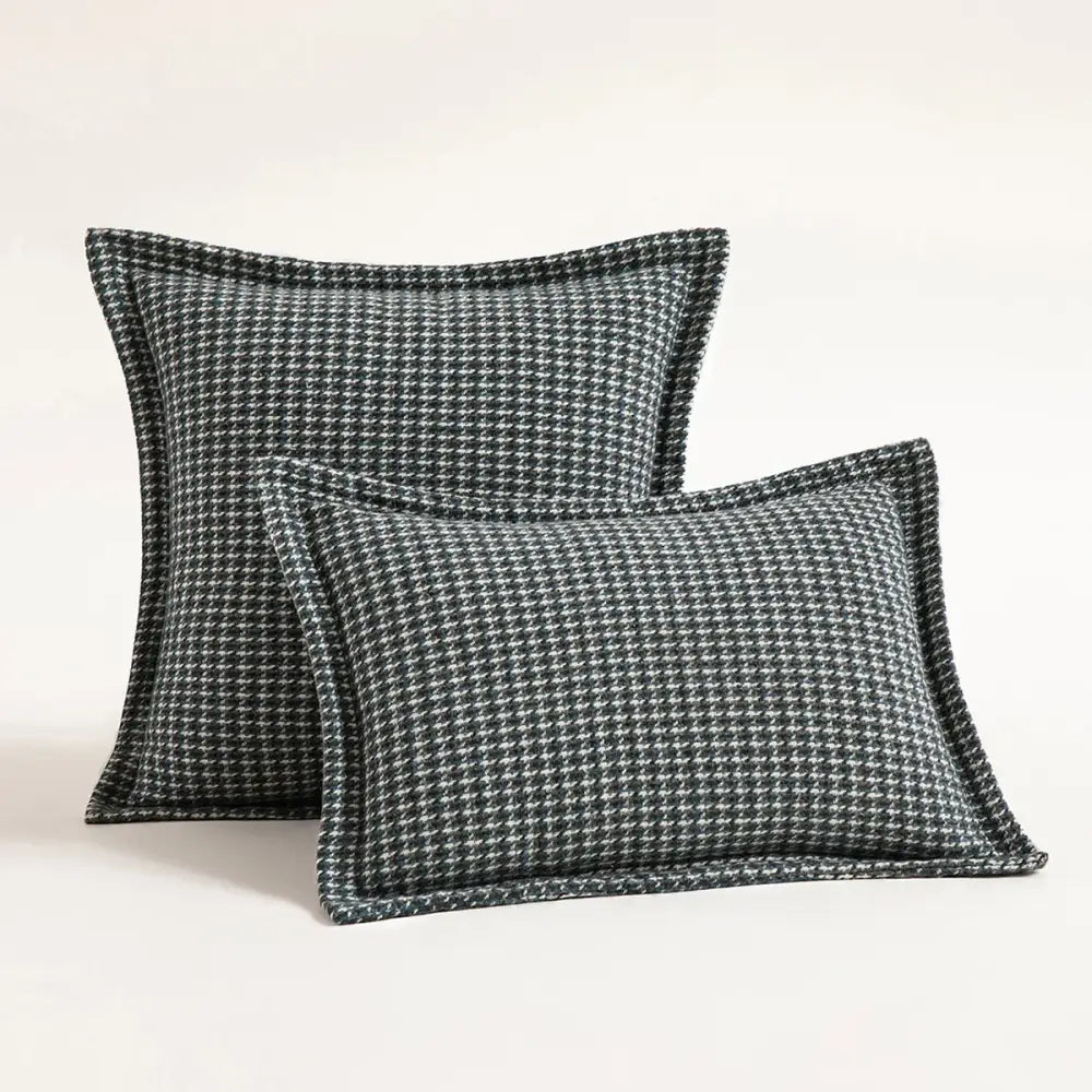 Olive & cream houndstooth jacquard pillow covers living room cushions