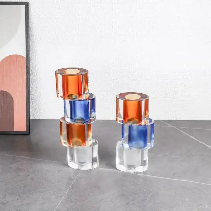 Orange & blue clear crystal mosaic vase living room candle holder