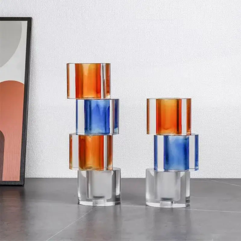 Orange & blue clear crystal mosaic vase living room candle holder