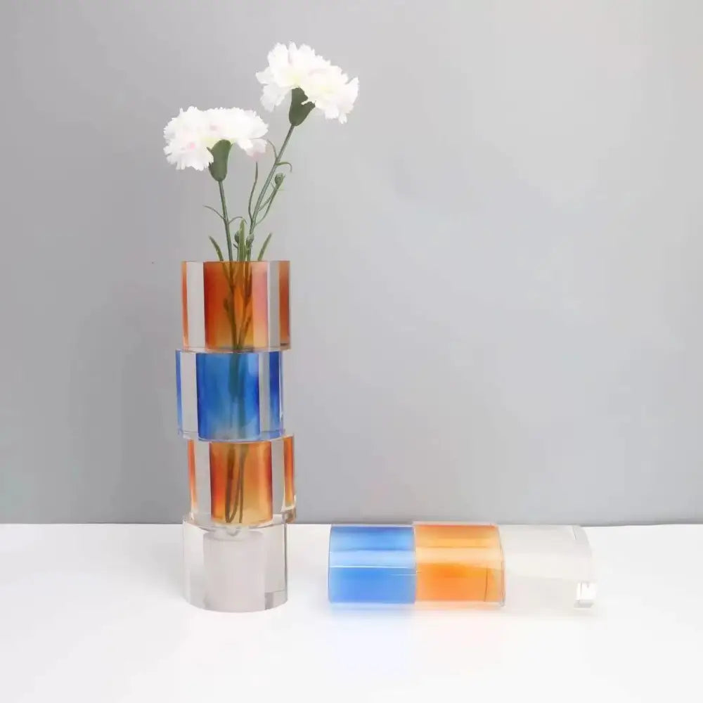 Orange & blue clear crystal mosaic vase living room candle holder