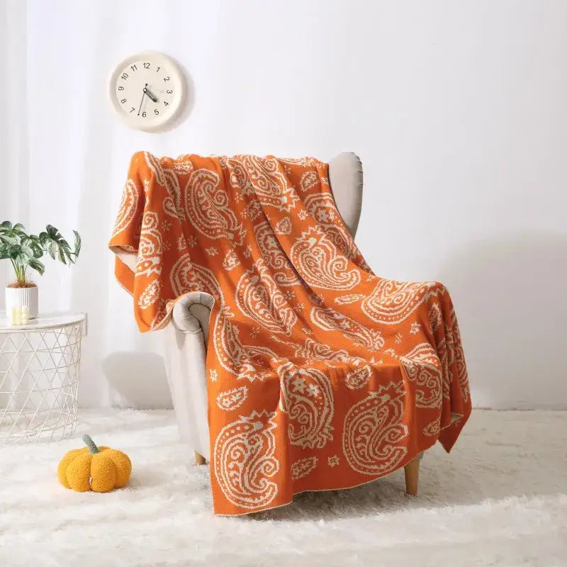 Orange & green decorbites cashew pattern blanket for living room