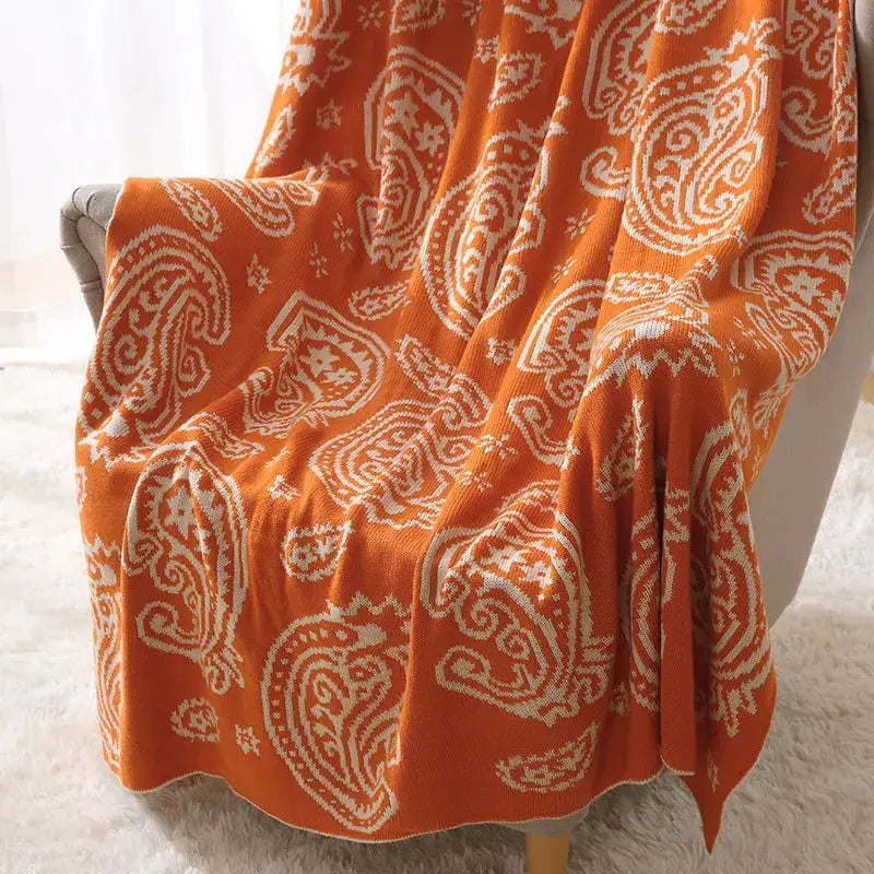 Orange & green decorbites cashew pattern blanket for living room