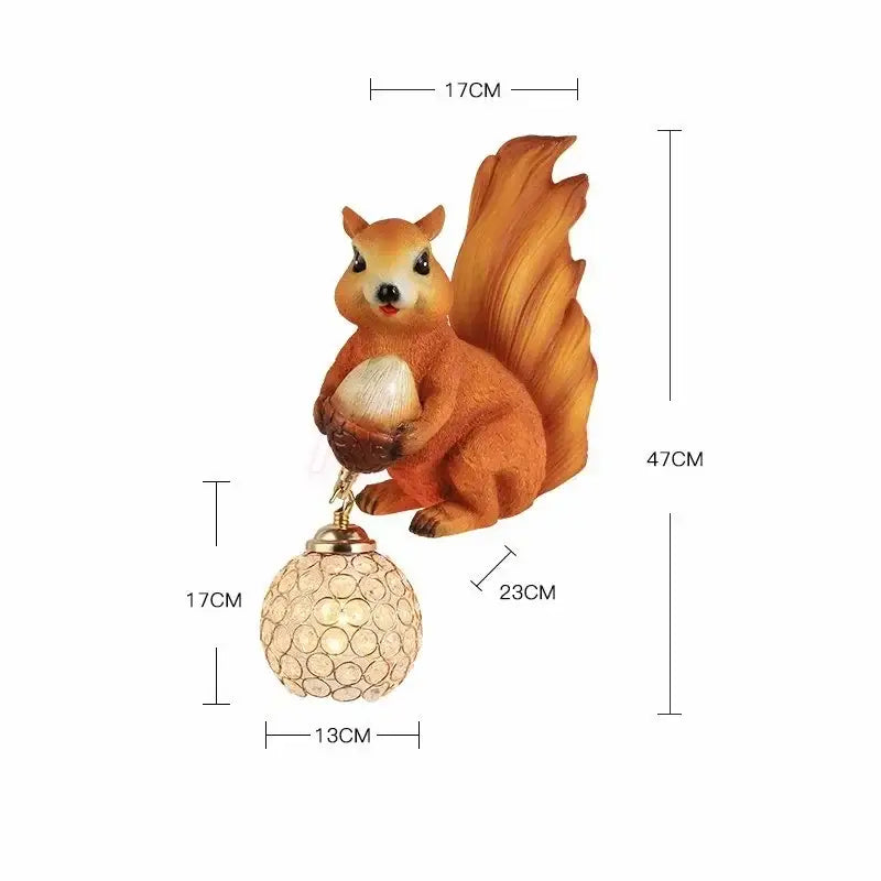 Orange squirrel crystal led wall lamp bedroom sconce