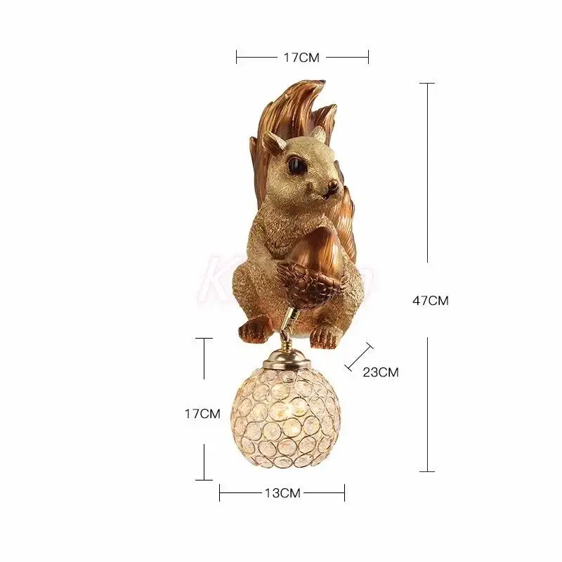 Orange squirrel crystal led wall lamp bedroom sconce