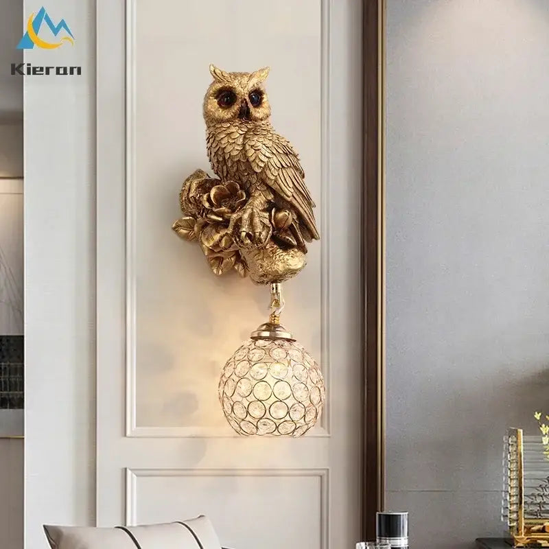 Orange squirrel crystal led wall lamp bedroom sconce