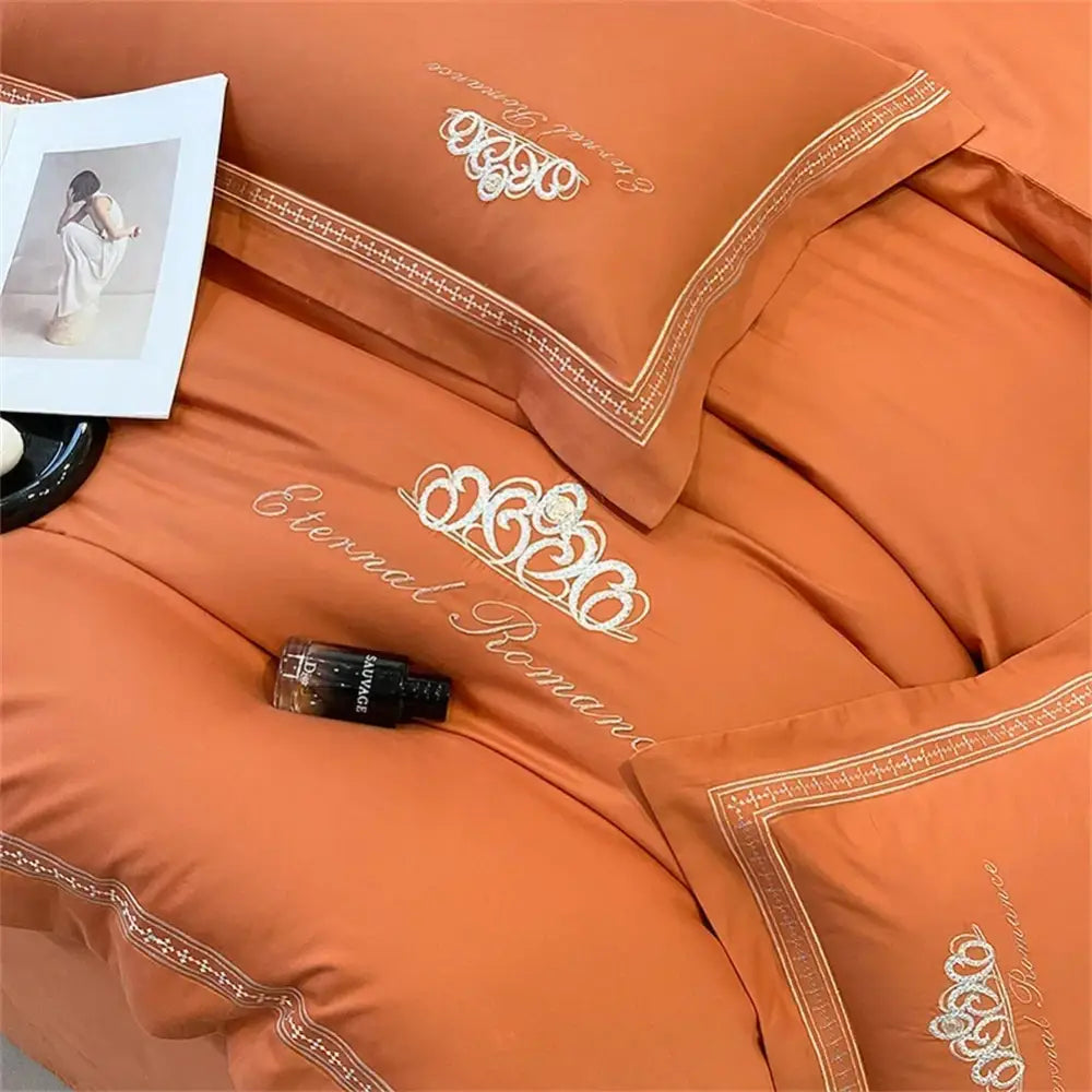 Orchid satin 1200tc egyptian cotton bedding set bedroom gold embroidery