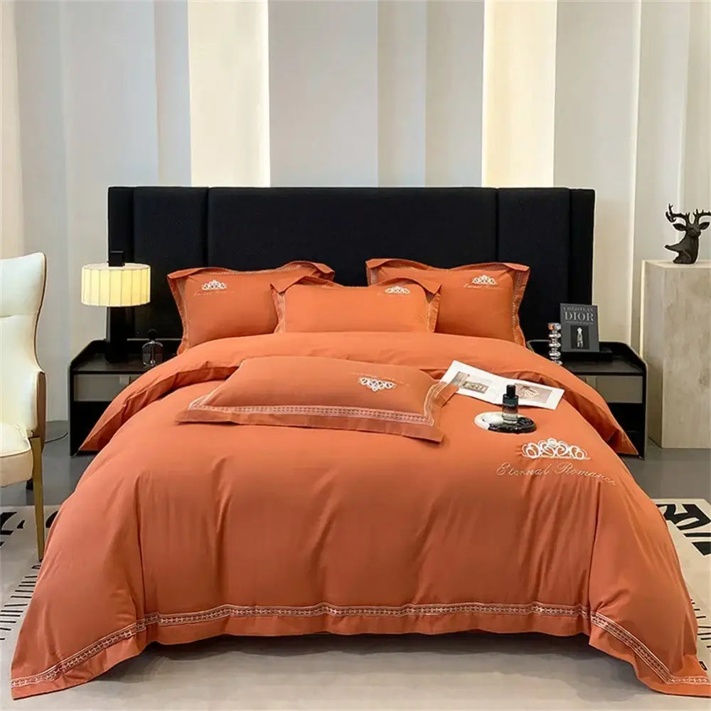 Orchid satin 1200tc egyptian cotton bedding set bedroom gold embroidery