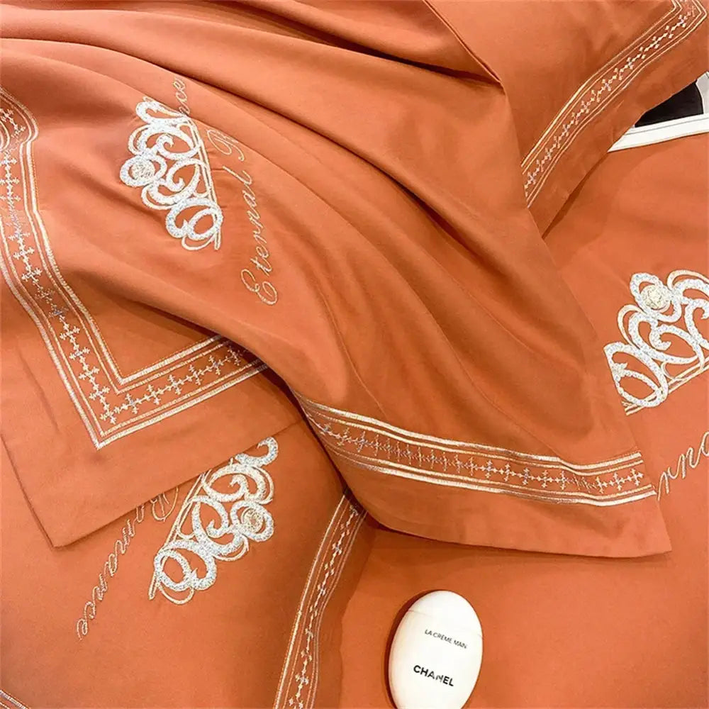 Orchid satin 1200tc egyptian cotton bedding set bedroom gold embroidery